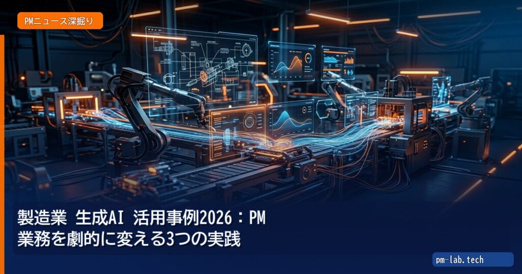 製造業 生成AI 活用事例2026：PM業務を劇的に変える3つの実践 - pm-lab.tech